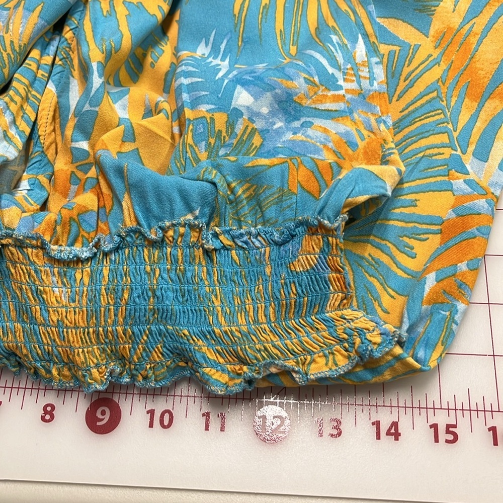 BLUE ISLAND Resort Pool Palm Print Double V Cap SLV Smock Waist Cover Up Dress M - Picture 11 of 15
